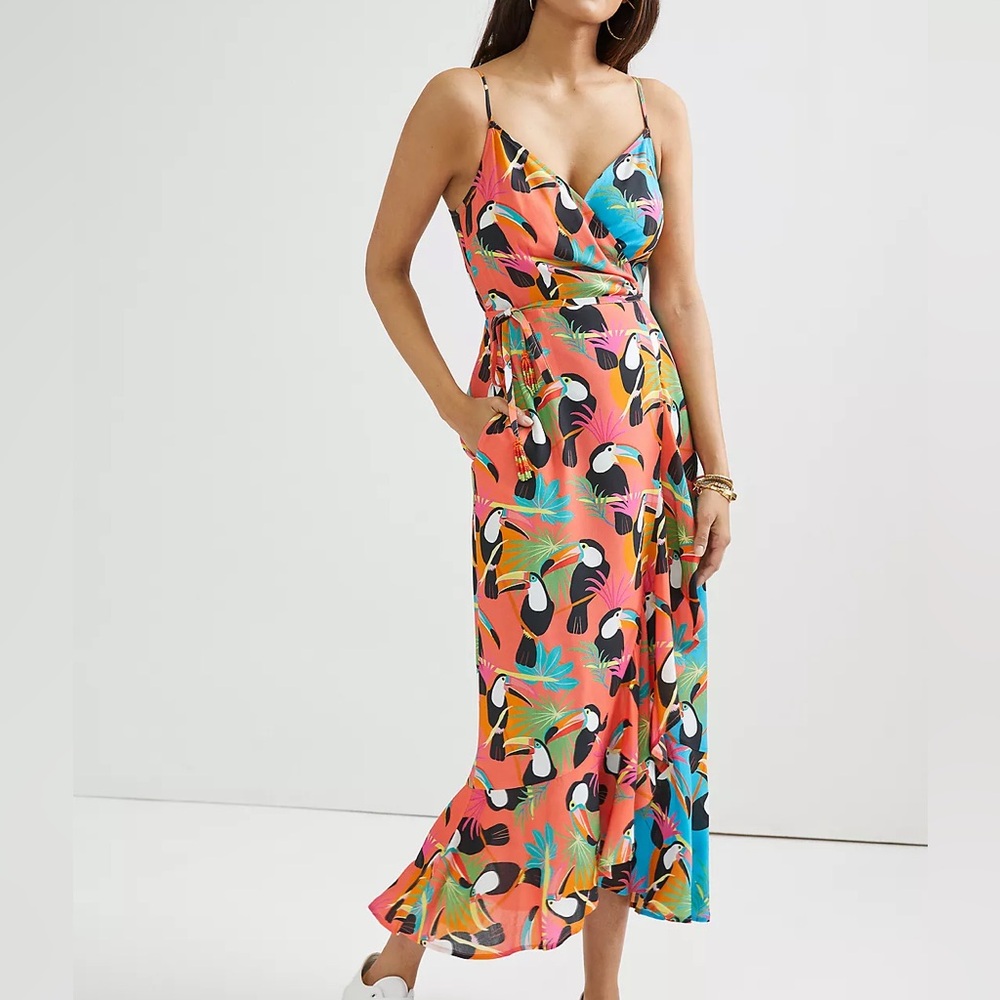 Farm Rio Anthropologie Toucans Wrap Maxi Dress‎ Size XS